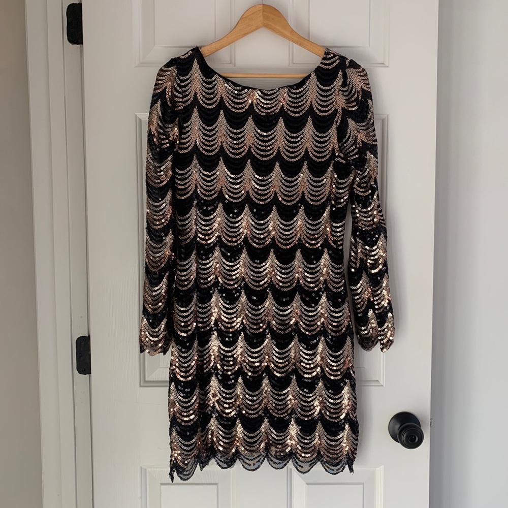 Charlotte Russe Black & Gold Sequin Dress L
